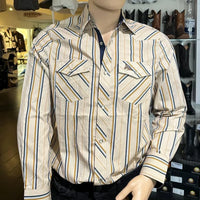 White Diamonds Boots - Men's  Long Sleeve  Striped Western Shirt -  Ivory WD-833