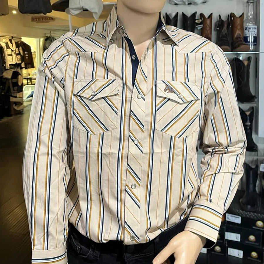 White Diamonds Boots - Men's  Long Sleeve  Striped Western Shirt -  Ivory WD-833