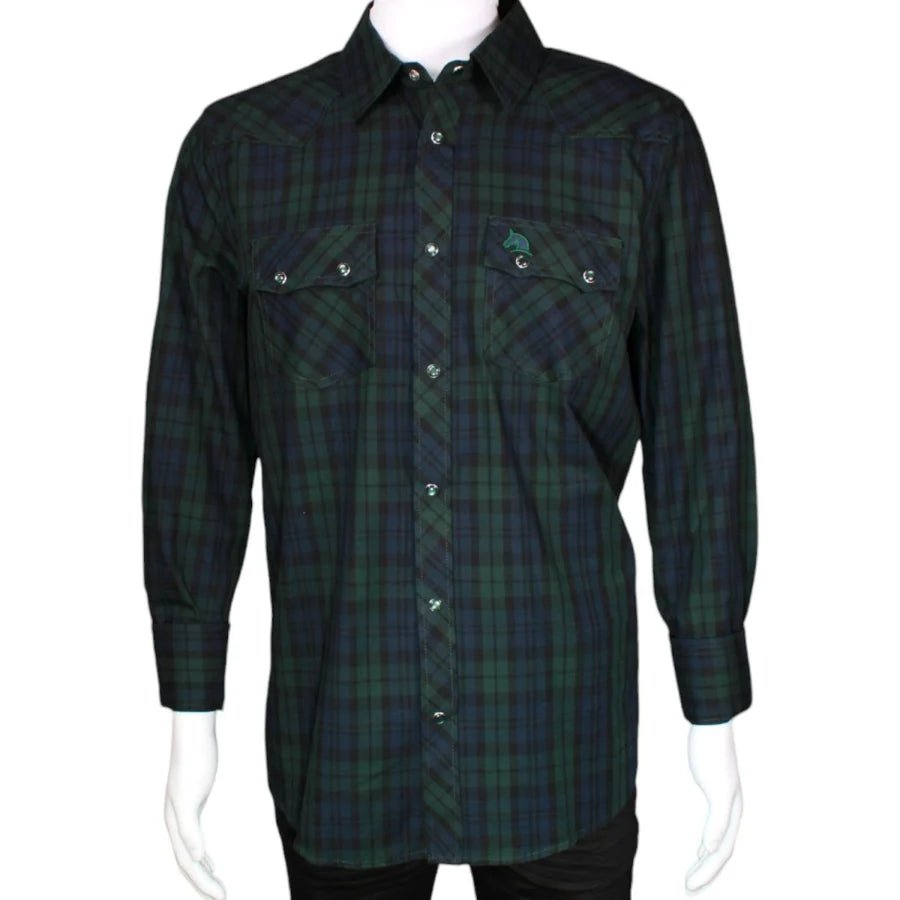 Men's White Diamonds - Long Sleeve Western Shirt - Green and Blue WD-805 - OriginalWestern.com