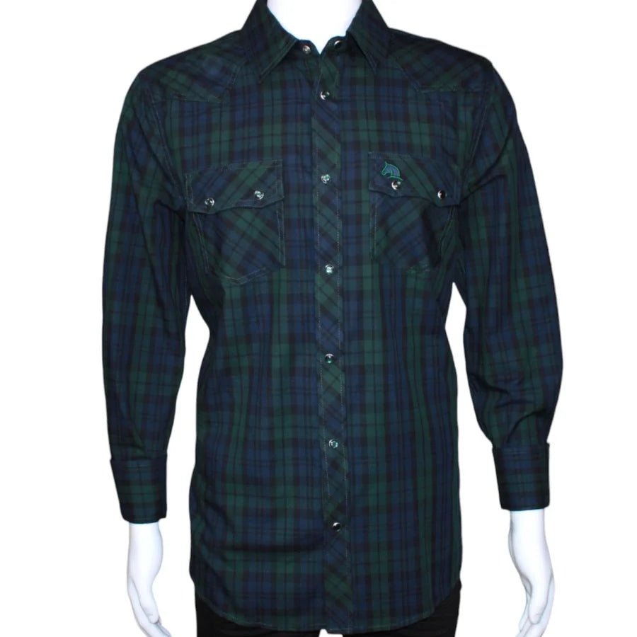 Men's White Diamonds - Long Sleeve Western Shirt - Green and Blue WD-805 - OriginalWestern.com