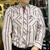 White Diamonds Boots - Men's  Long Sleeve  Striped Western Shirt - White WD-835