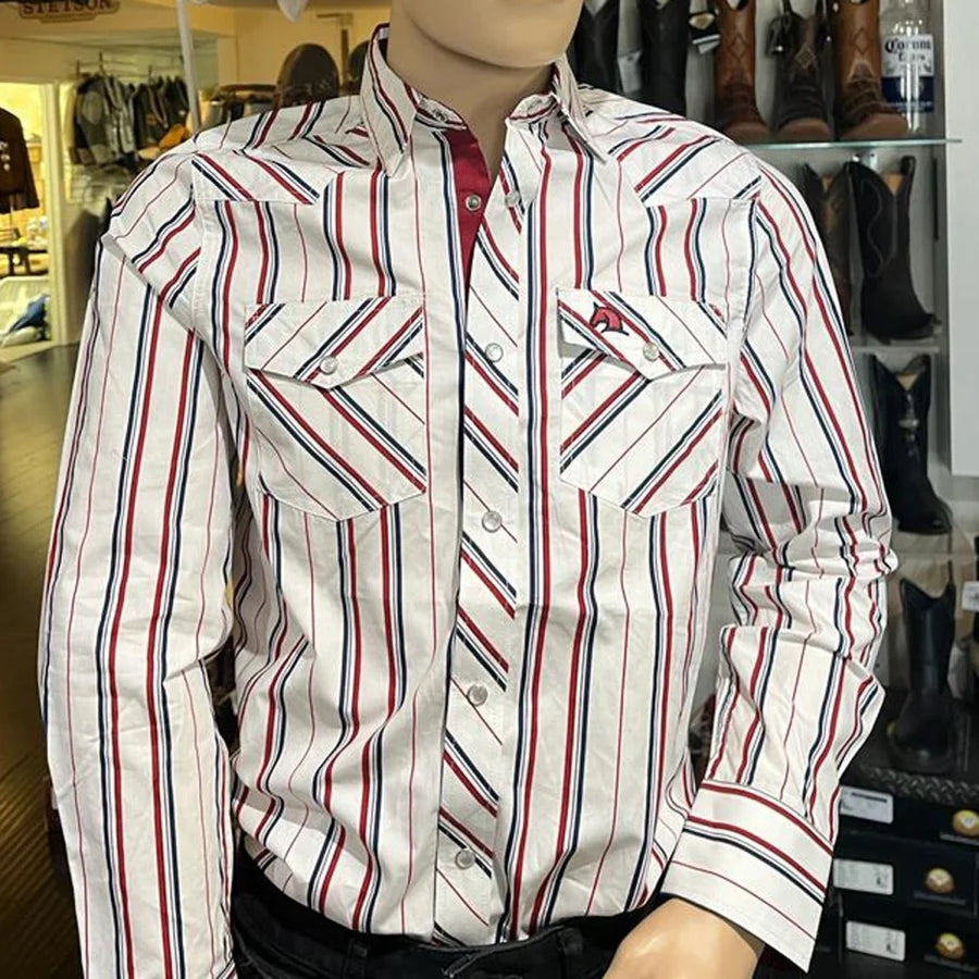 White Diamonds Boots - Men's  Long Sleeve  Striped Western Shirt - White WD-835