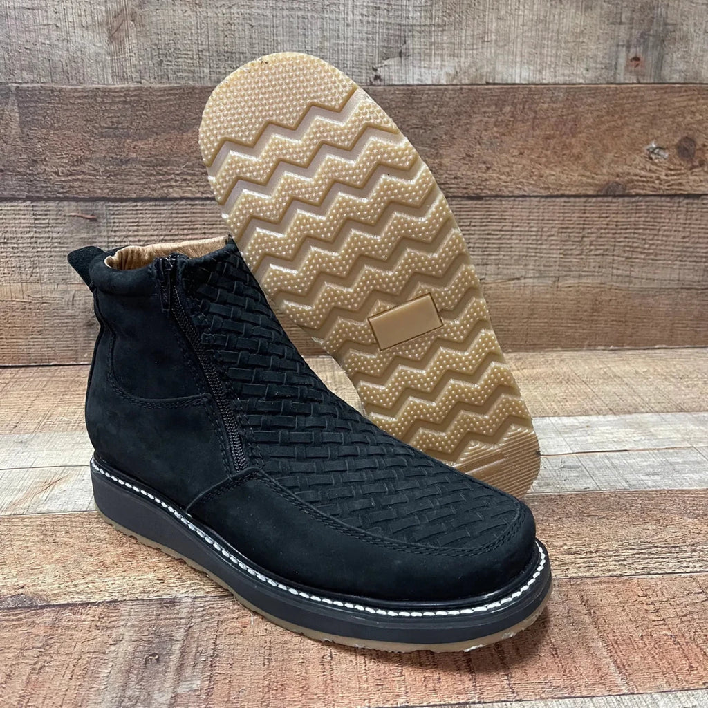 Men's Work Black Double Zipper Handwoven Genuine Leather Oil/Water Resistant Est. 33 - OriginalWestern.com