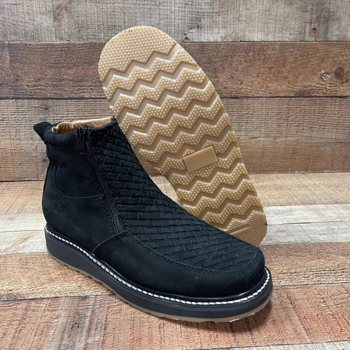 Men's Work Black Double Zipper Handwoven Genuine Leather Oil/Water Resistant Est. 33 - OriginalWestern.com