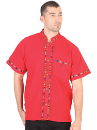 Mexican Artisanal Guayabera100% Cotton Red 601820 - OriginalWestern.com