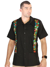 Mexican Embroidered Guayabera 100% Cotton Black 603113 - OriginalWestern.com
