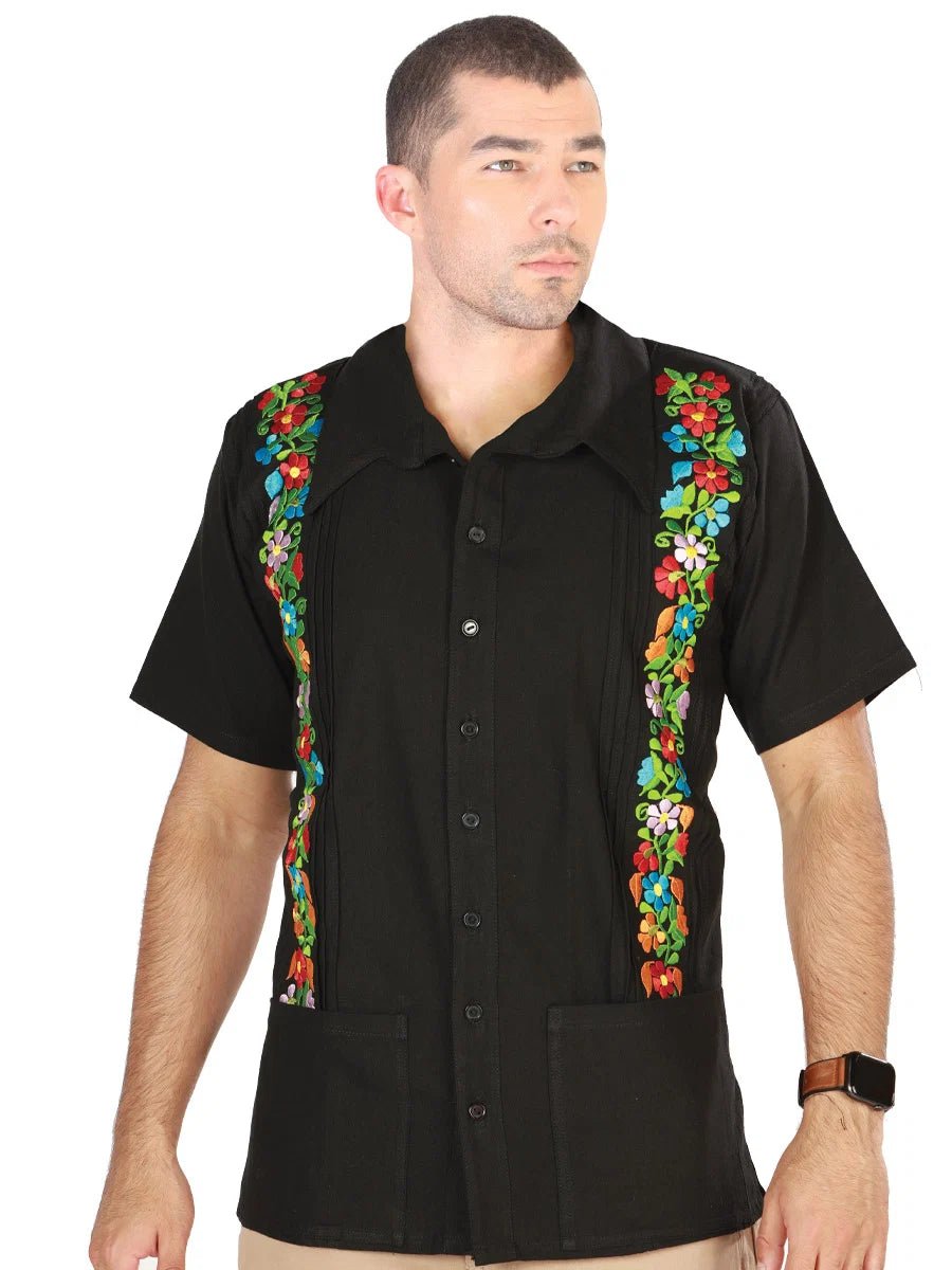 Mexican Embroidered Guayabera 100% Cotton Black 603113 - OriginalWestern.com