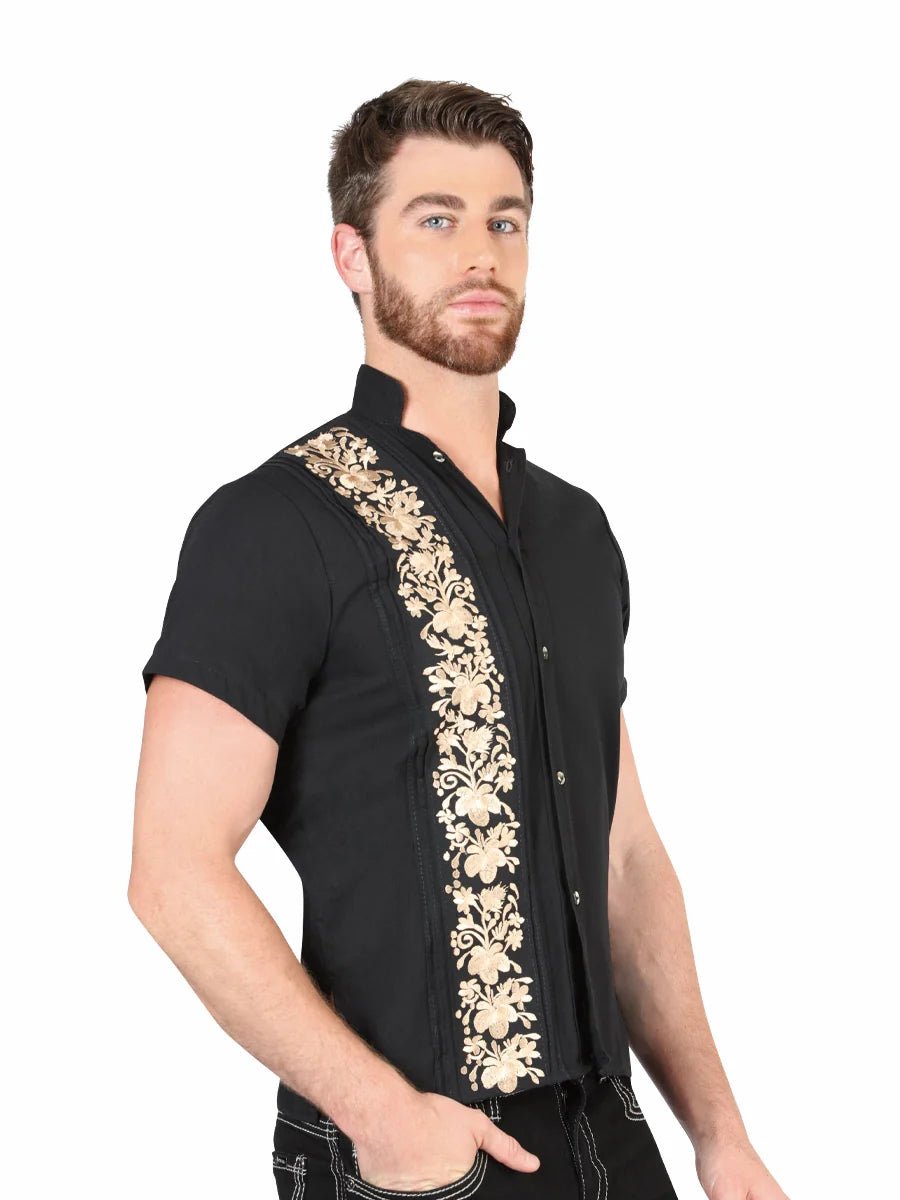 Mexican Embroidered Guayabera 100% Cotton Black 604003 - OriginalWestern.com