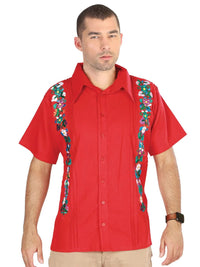 Mexican Embroidered Guayabera 100% Cotton Red 603111 - OriginalWestern.com