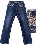 Men's Boot Cut Western Jeans – Stretch Denim Cowboy Pants –  DK Blue 4593