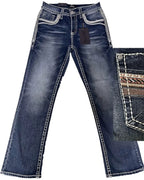Men's Boot Cut Western Jeans – Stretch Denim Cowboy Pants – Med Blue 4595