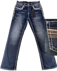 Men's Boot Cut Western Jeans – Stretch Denim Cowboy Pants – Med Blue 4595