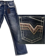 Men's Boot Cut Western Jeans – Stretch Denim Cowboy Pants – Med Blue 4595