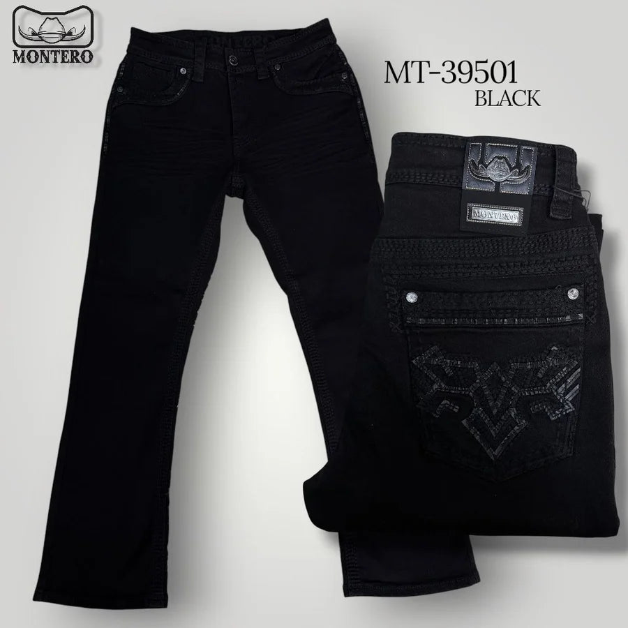 Men's Boot Cut Western Jeans – Stretch Denim Cowboy Pants - Black MON 39501