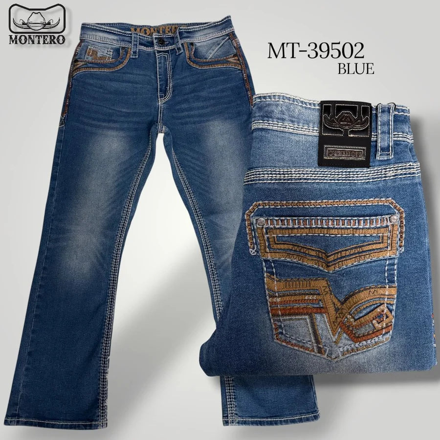 Men's Boot Cut Western Jeans – Stretch Denim Cowboy Pants - Blue MON 39502