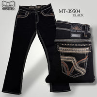 Men's Boot Cut Western Jeans – Stretch Denim Cowboy Pants - Black MON 39504