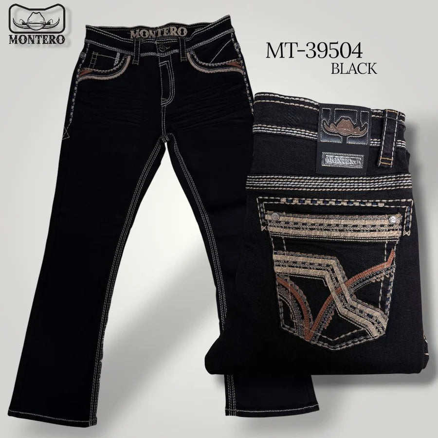 Men's Boot Cut Western Jeans – Stretch Denim Cowboy Pants - Black MON 39504