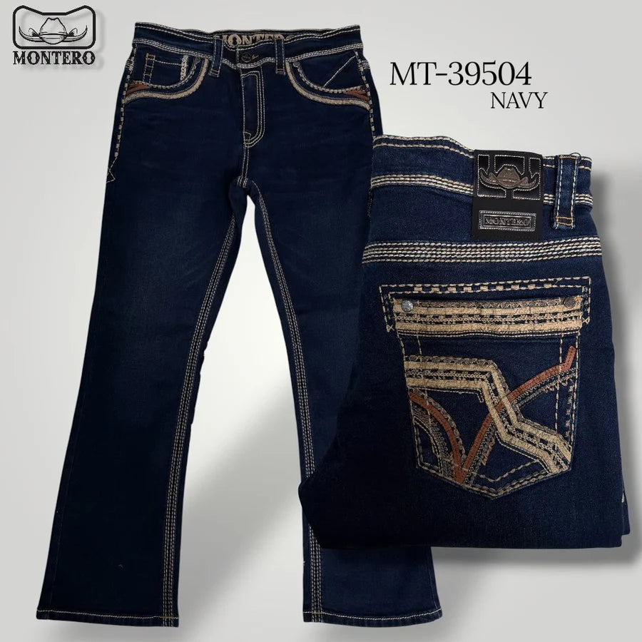 Men's Boot Cut Western Jeans – Stretch Denim Cowboy Pants - Dark Blue MON 39504