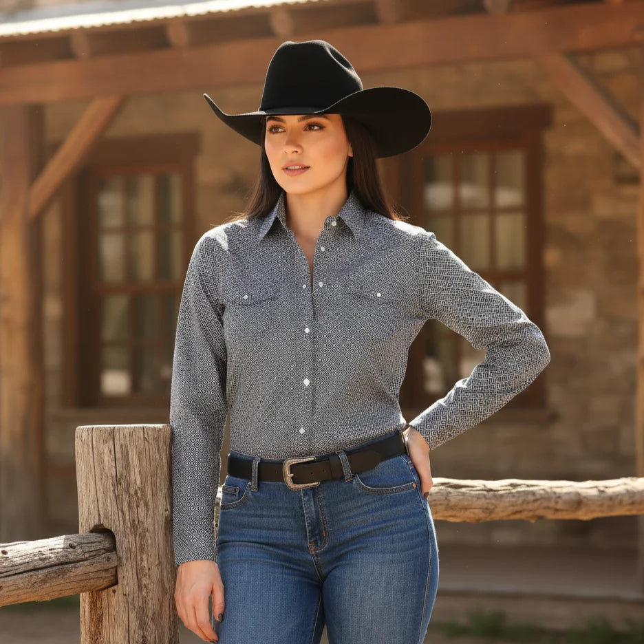 Women's Western Button Down Long Sleeve Shirt - RC 20 GRAY