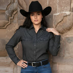 Women's Western Button Down Long Sleeve Shirt - BLACK RC 31