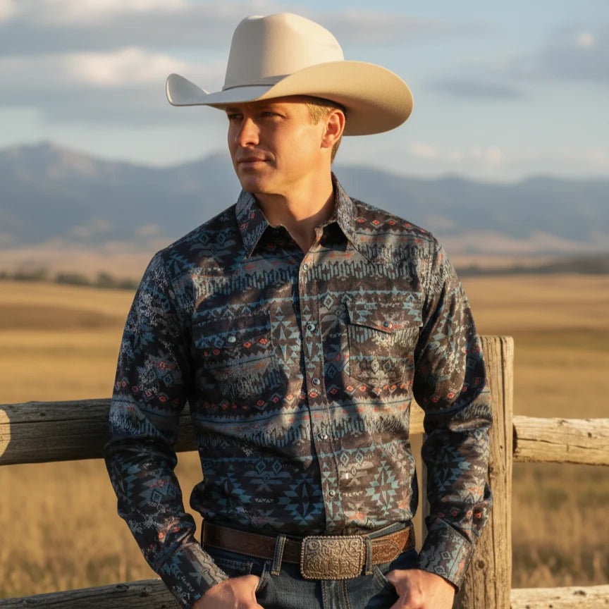 Men's Western Button Down Long Sleeve Shirt - Gray MC360-17