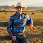 Men's Western Button Down Long Sleeve Shirt - Blue MC360-16