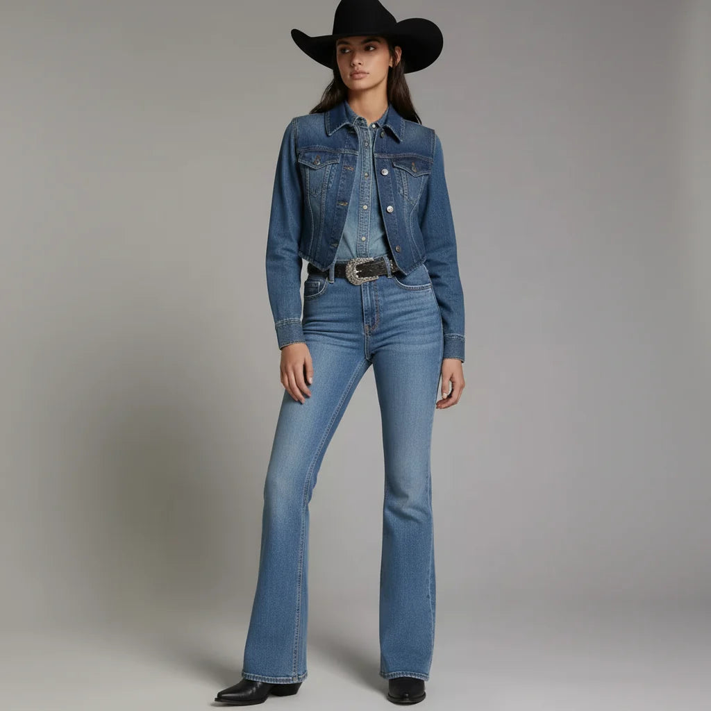 Women's Western Bootcut High Waist Stretch Premium Jeans - Light Blue DMW #3