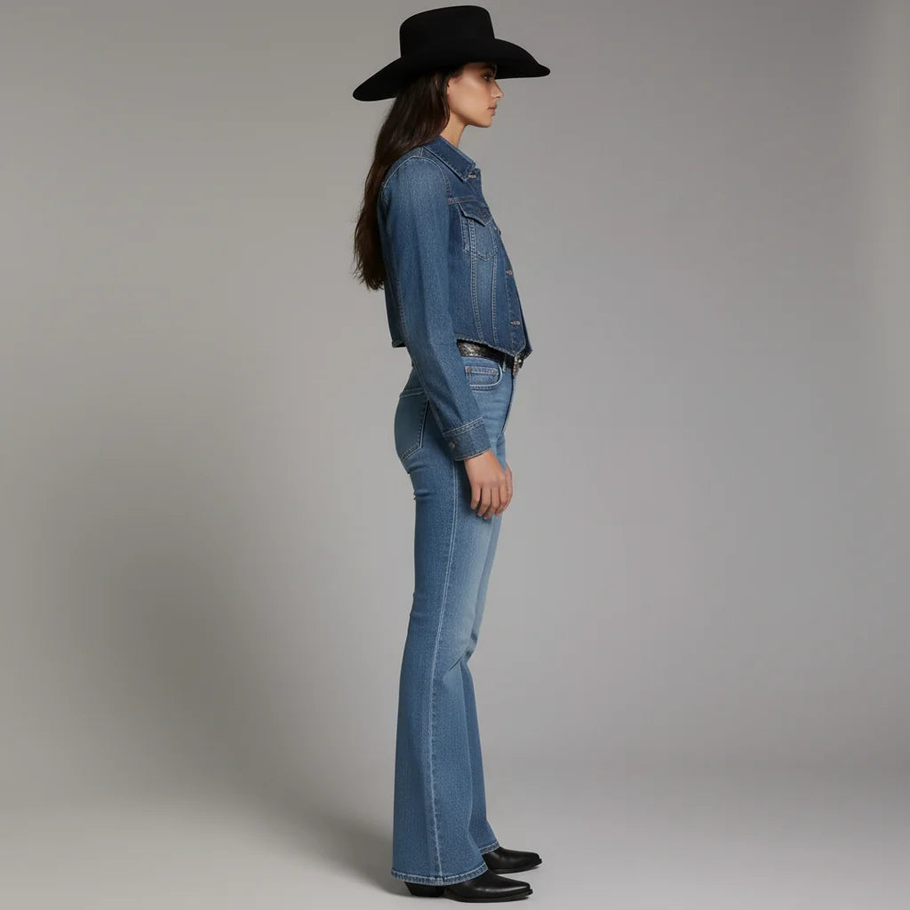 Women's Western Bootcut High Waist Stretch Premium Jeans - Light Blue DMW #3