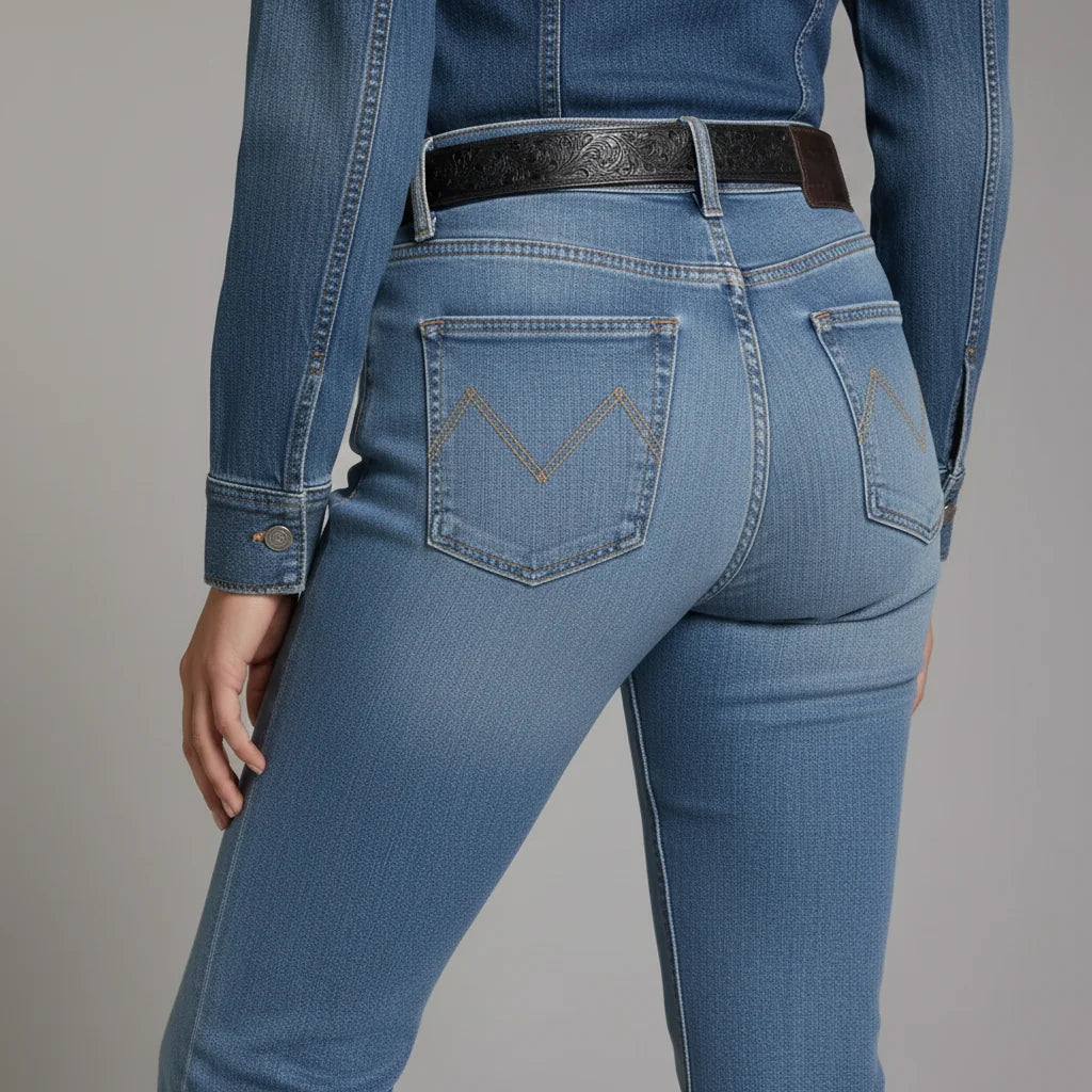 Women's Western Bootcut High Waist Stretch Premium Jeans - Light Blue DMW #3
