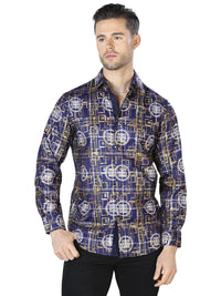 Navy And Gold Casual Long Sleeve Shirt 44014 - OriginalWestern.com