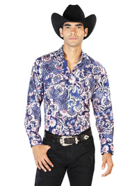 Navy Blue Casual Long Sleeve Shirt 43577 - OriginalWestern.com