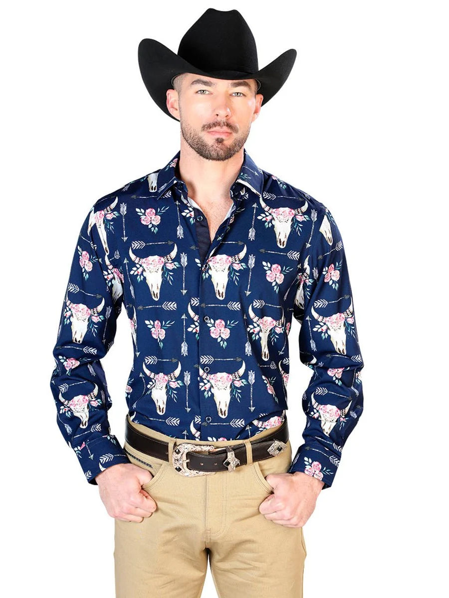 El General - Navy Blue Casual Long Sleeve Shirt 43694