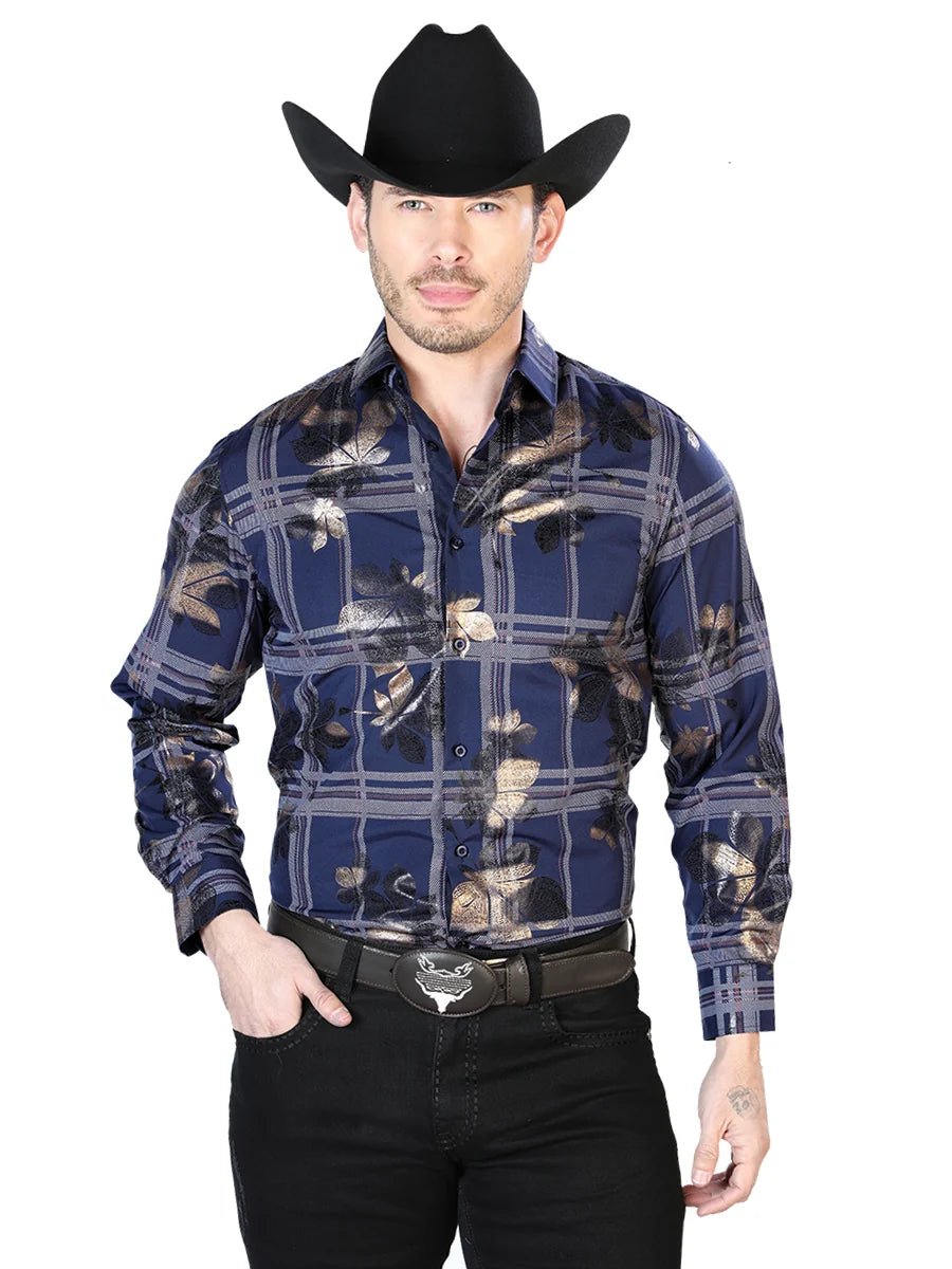 Navy Blue Long Sleeve Western Cowboy Shirt 43837 - OriginalWestern.com