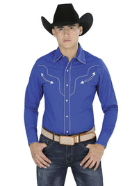 The General - Western Long Sleeve Shirt - Navy Blue 123918