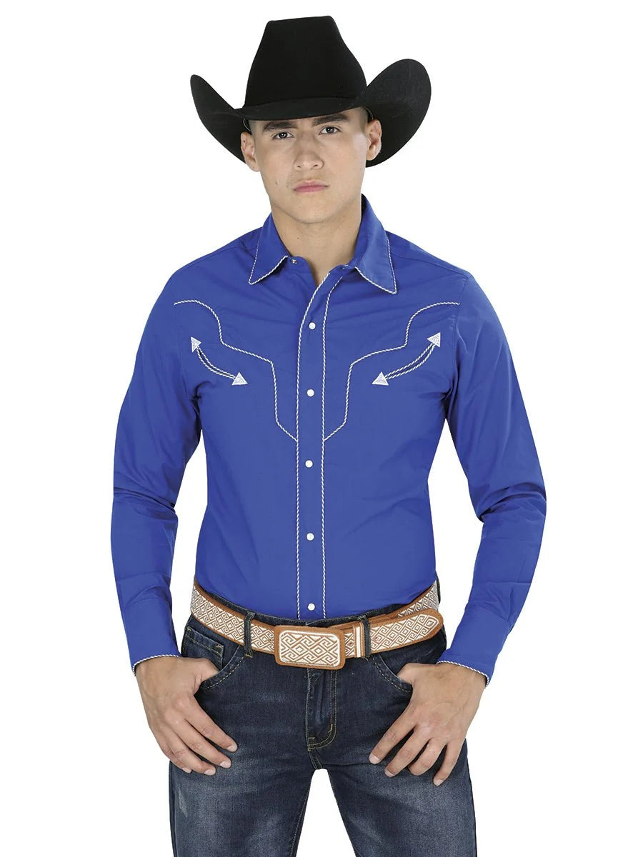 The General - Western Long Sleeve Shirt - Navy Blue 123918