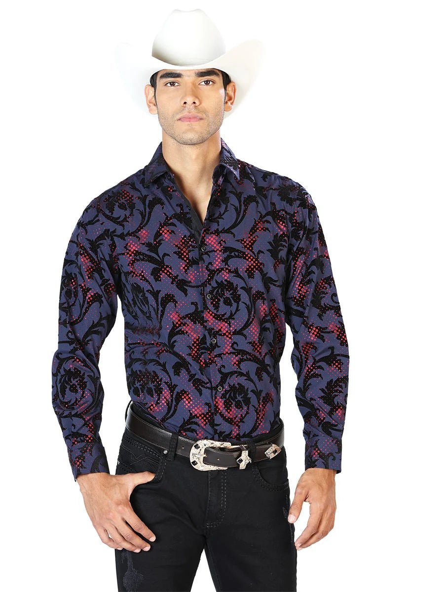 Navy Casual Long Sleeve Shirt 43584 - OriginalWestern.com