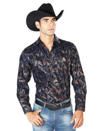 Navy Casual Long Sleeve Shirt 43589 - OriginalWestern.com