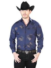 Navy Casual Long Sleeve Shirt 43843 - OriginalWestern.com