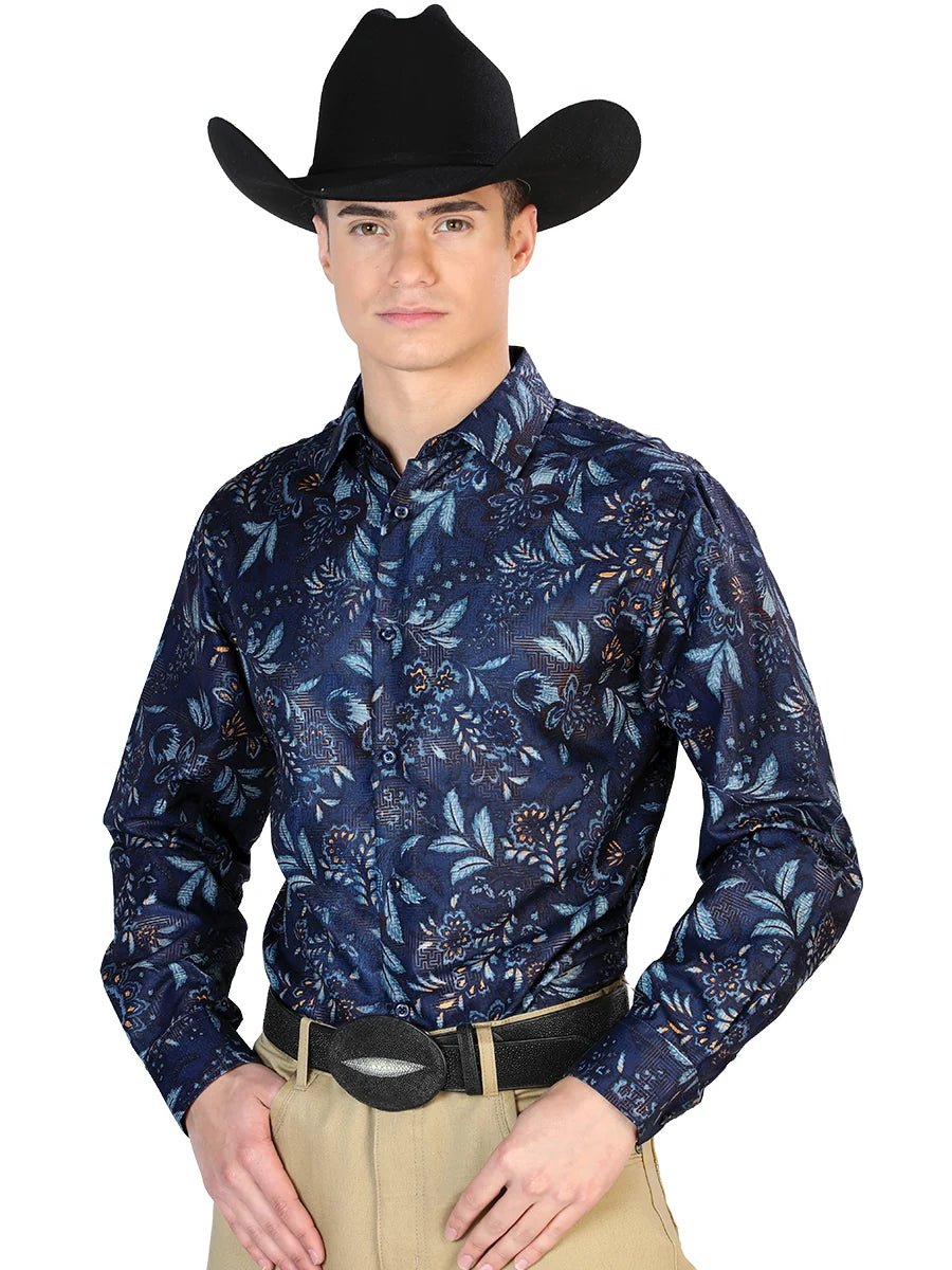 Navy Casual Long Sleeve Shirt 43870 - OriginalWestern.com