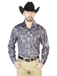 Navy Floral Casual Long Sleeve Shirt 43953 - OriginalWestern.com