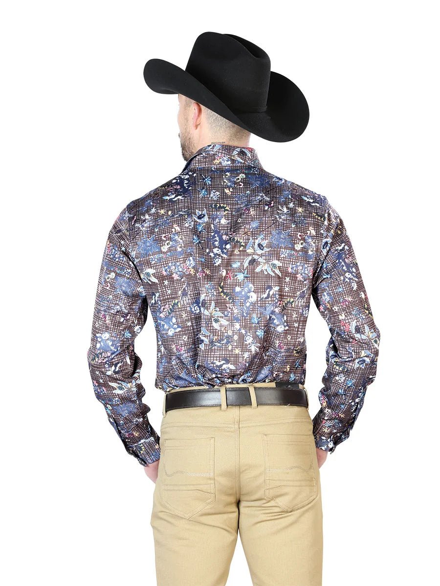 Navy Floral Casual Long Sleeve Shirt 43953 - OriginalWestern.com