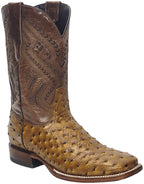 Silverton Ostrich Print Leather Wide Square‑Toe Cowboy Boots – Honey