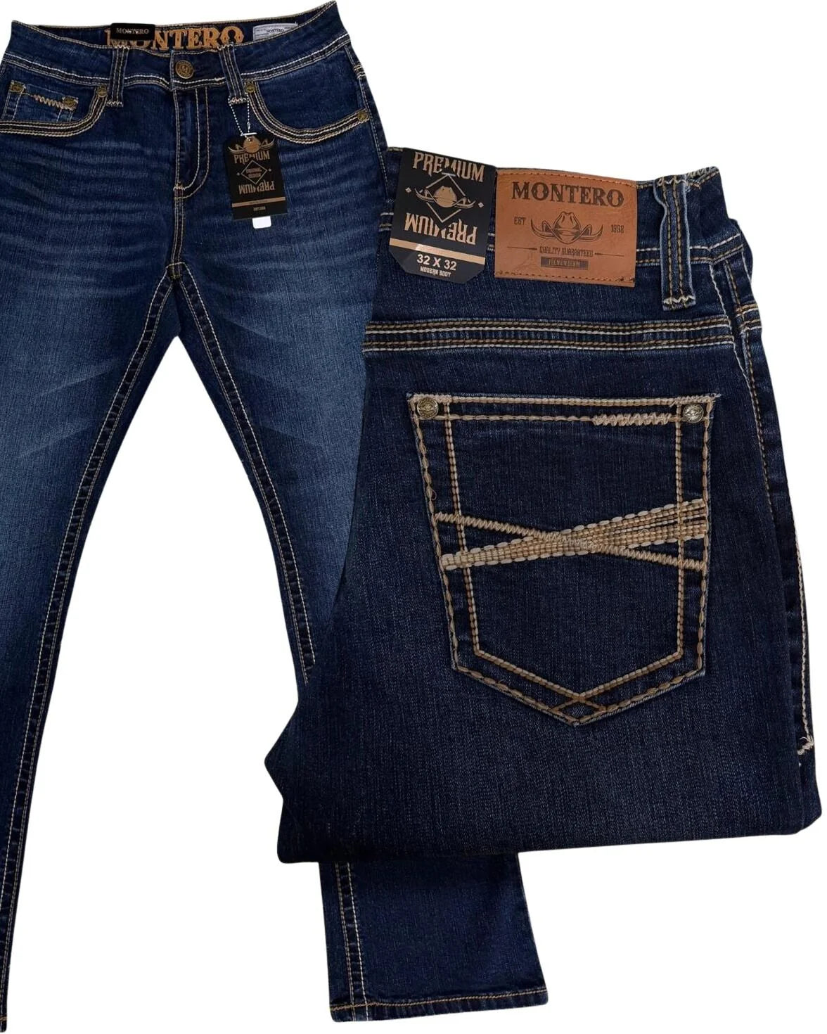Men's Boot Cut Western Jeans – Stretch Denim Cowboy Pants - Dark Blue  4675