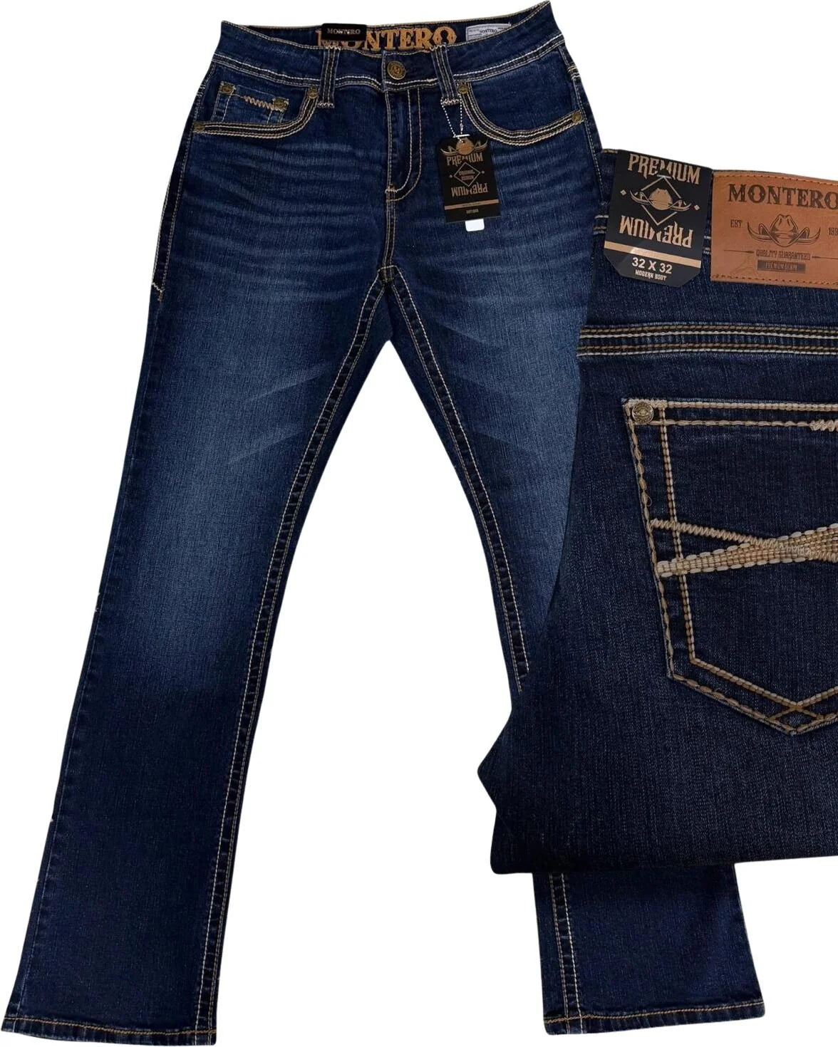 Men's Boot Cut Western Jeans – Stretch Denim Cowboy Pants - Dark Blue  4675