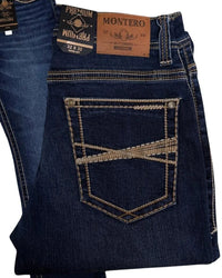 Men's Boot Cut Western Jeans – Stretch Denim Cowboy Pants - Dark Blue  4675