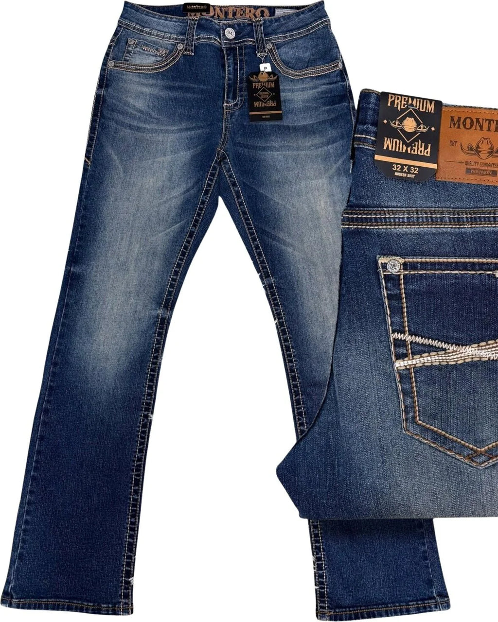 Men's Boot Cut Western Jeans – Stretch Denim Cowboy Pants - Medium Blue 4675