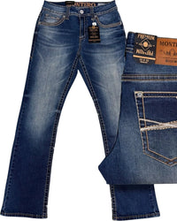 Men's Boot Cut Western Jeans – Stretch Denim Cowboy Pants - Medium Blue 4675