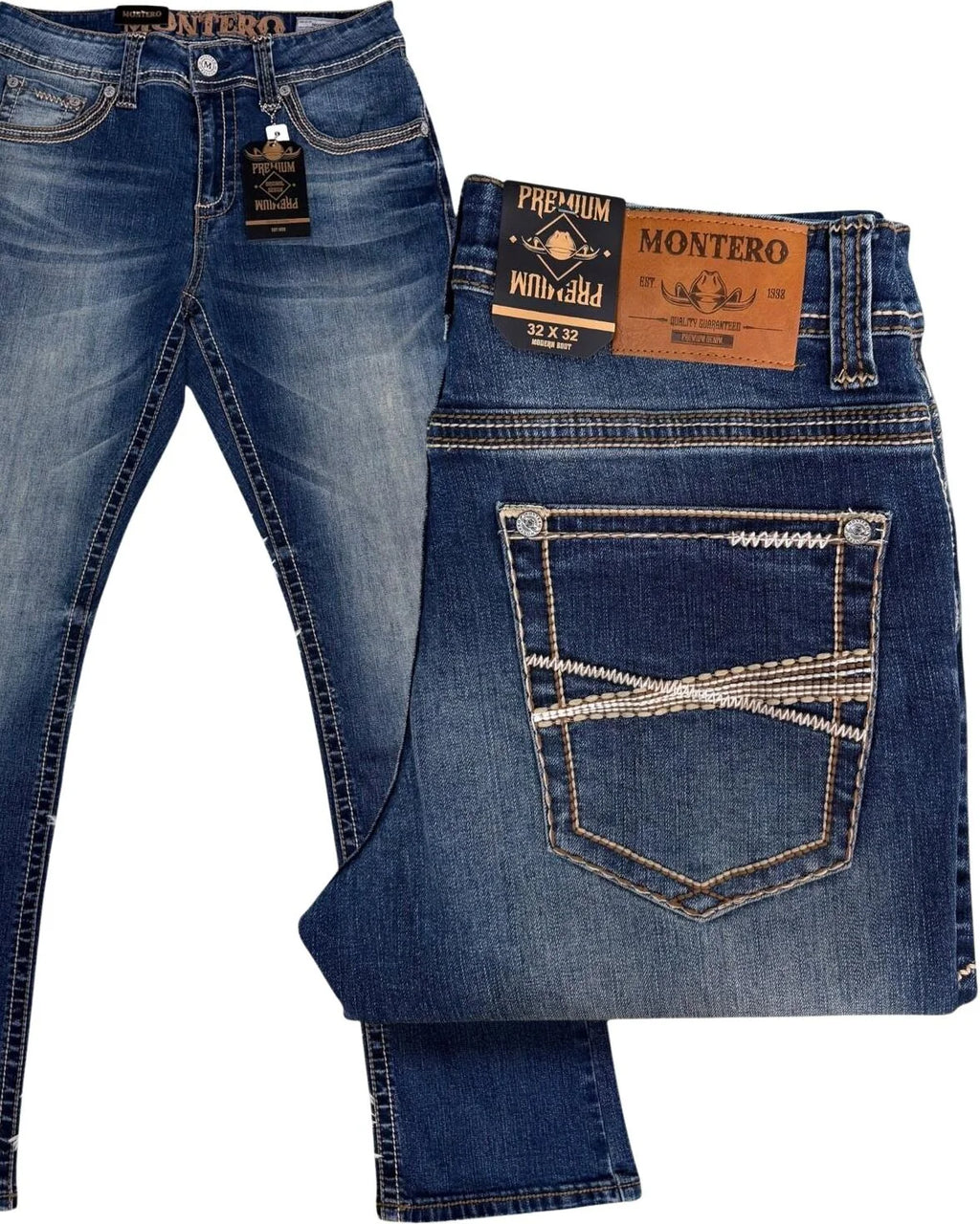 Men's Boot Cut Western Jeans – Stretch Denim Cowboy Pants - Medium Blue 4675