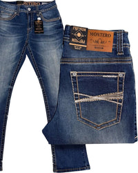 Men's Boot Cut Western Jeans – Stretch Denim Cowboy Pants - Medium Blue 4675