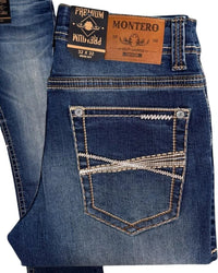 Men's Boot Cut Western Jeans – Stretch Denim Cowboy Pants - Medium Blue 4675